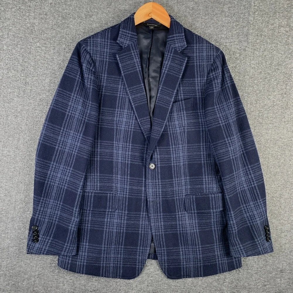 Banana Republic Blazer Jacket Men 40R Slim Plaid Tweed Italian Mill Emmeci Suit
